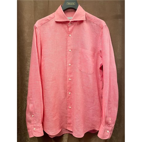 MADE IN JAPAN製 BARNEYS NEWYORK Cotonificio Albini生地 長袖リネンシャツ ピンク Lサイズ
