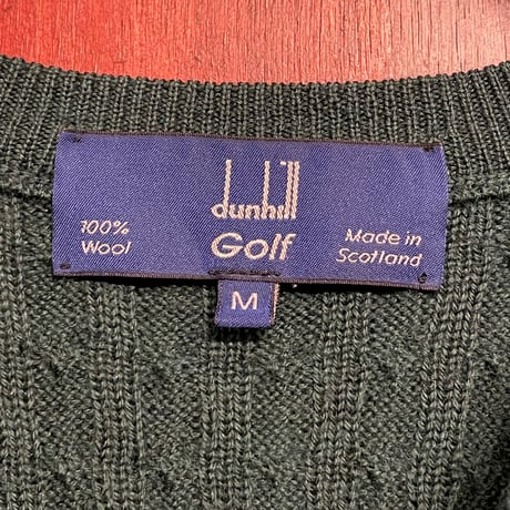 MADE IN SCOTLAND製 dunhill Golf Vネックケーブルニットウールセーター グリーン Mサイズ
