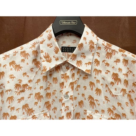 MADE IN ITALY製 BARNEYS NEWYORK 長袖リネンアロハウエスタンシャツ ホワイト 40-15 3/4サイズ