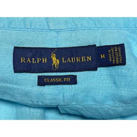RALPH LAUREN CLASSIC FIT 半袖リネンシャツ スカイブルー Mサイズ