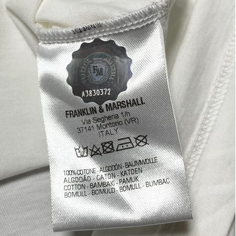 MADE IN ITALY製 FRANKLIN MARSHALL 星条旗柄プリント 半袖Tシャツ ホワイト Mサイズ