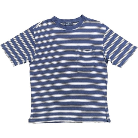 MADE IN ITALY製 VALDOGLIO FOR BEAMS F 胸ポケット付きボーダー柄半袖鹿の子Tシャツ ネイビー Mサイズ