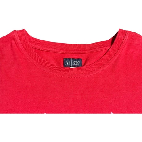 ARMANI JEANS 長袖プリントTシャツ レッド XLサイズ