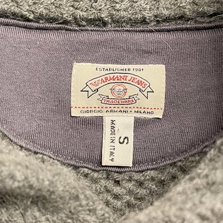 MADE IN ITALY製 90s SIMINT S.P.A製 ARMANI JEANS ヘンリーネックアルパカウールセーター グレー Sサイズ