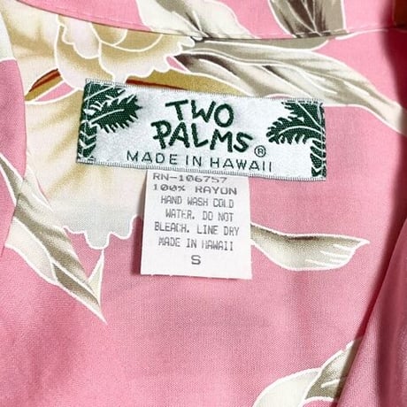 MADE IN HAWAII製 TWO PALMS アロハシャツ ピンク Sサイズ