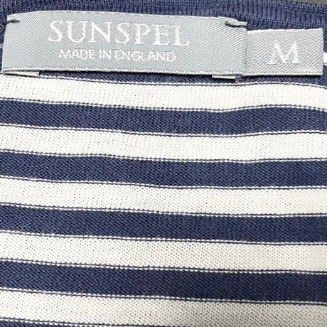 MADE IN ENGLAND製 SUNSPEL Vネックボーダー長袖Tシャツ ネイビー×ホワイト Mサイズ