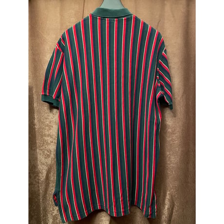 希少 MADE IN USA製 Polo by Ralph Lauren ストライプ柄半袖鹿の子ポロシャツ マルチカラー Lサイズ
