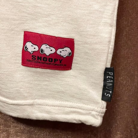 ▲訳あり商品▲ タグ付き PEANUTS SNOOPY ハーフジップ半袖ニットTシャツ ベージュ×ホワイト Lサイズ