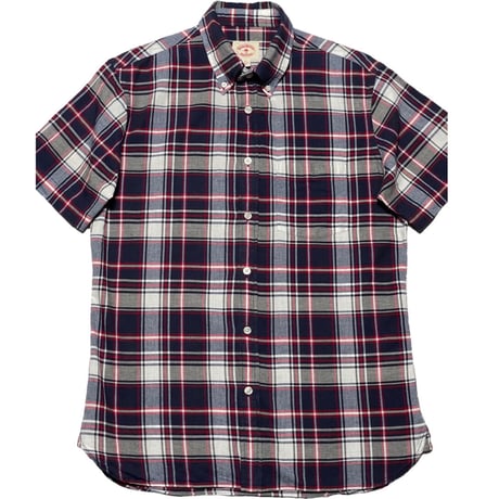 BROOKS BROTHERS Red Fleece チェック柄半袖ボタンダウンシャツ ネイビー×レッド Sサイズ
