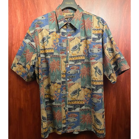 MADE IN HAWAII製 TORI RICHARD 総柄 アロハ柄 半袖コットンシャツ マルチカラー Lサイズ