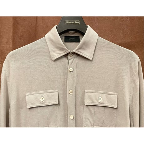 ▲訳あり商品▲ MADE IN ITALY製 ZANONE ICE COTTON 長袖ニットシャツ グレージュ
