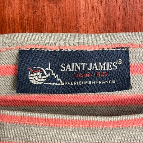 ▲訳あり商品▲ MADE IN FRANCE製 SAINT JAMES ボーダー柄バスクシャツ グレー×ピンク SMサイズ