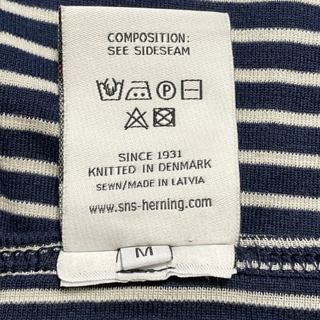【SHIPS 取り扱い】 S.N.S. HERNING ボーダー柄半袖ニットTシャツ ネイビー Mサイズ