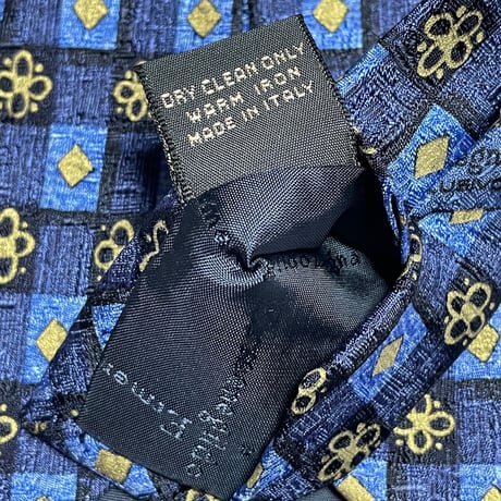 MADE IN ITALY製 Ermenegildo Zegna 小紋柄ブロックチェックシルクネクタイ ネイビー