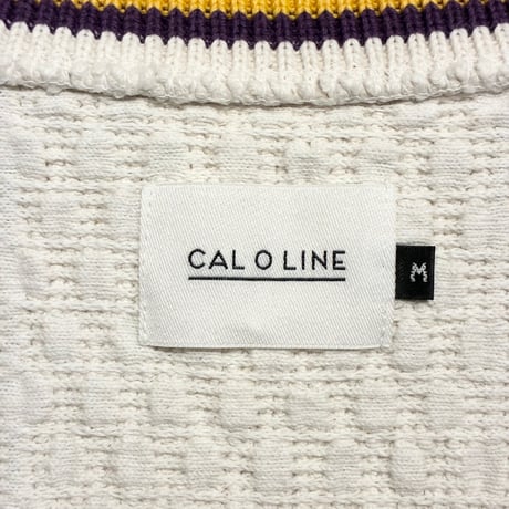 MADE IN JAPAN製 CAL O LINE ケーブルニット コットンVネックセーター オフホワイト Mサイズ