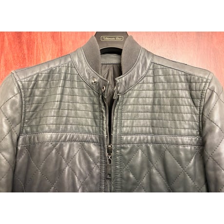 DIESEL 本革 ラムレザー × ナイロン リバーシブル キルティングレザー シングルライダースジャケット グレー Sサイズ