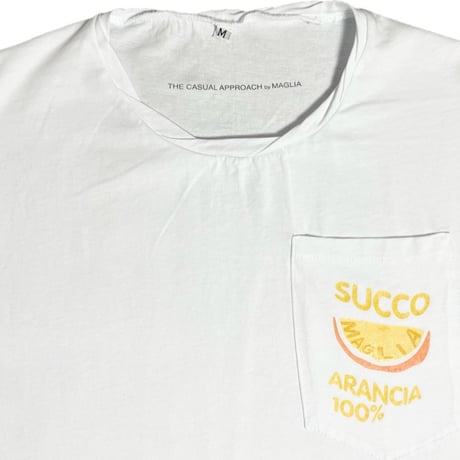 ★新品★ MADE IN ITALY製 MAGLIA 2024年SSモデル「ARANCIA」ポケット付きプリントクルーネックTシャツ ホワイト S～Lサイズ