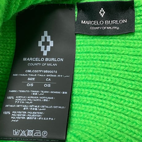 MADE IN ITALY製 MARCELO BURLON アクリルニット帽 蛍光グリーン Fサイズ