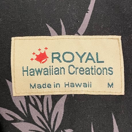 MADE IN HAWAII製 ROYAL Hawaiian Creations ウクレレ柄 コットンアロハシャツ ブラック Mサイズ