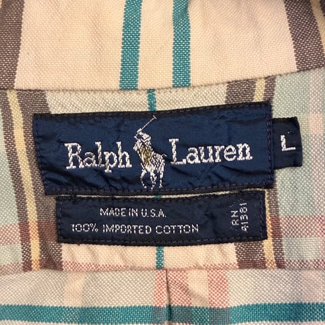 レア MADE IN USA製 90s Ralph Lauren 外タグ チェック柄 長袖ボタンダウンシャツ マルチカラー Lサイズ