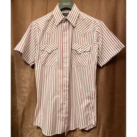 MADE IN USA製 80s～90s Panhandle Slim 半袖ストライプ柄ウエスタンシャツ レッド×ホワイト 15-1/2サイズ