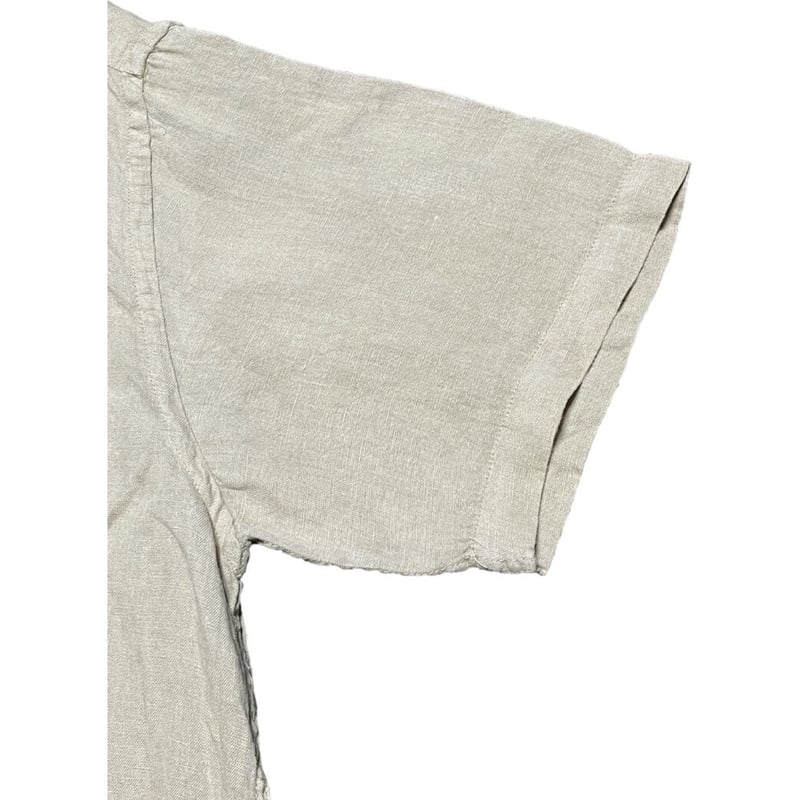 【未使用】120%lino ブラウス　リネン　半袖　ベージュ MADE IN ITALY製 120% lino ボタンダウン半袖リネンシャツ