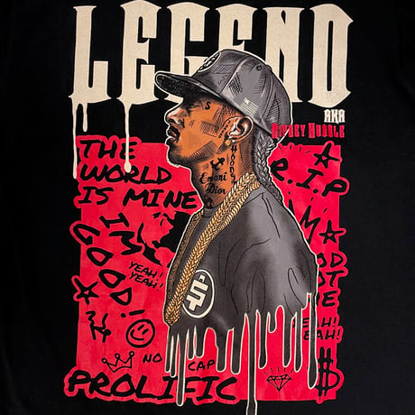 3FORTY Inc. LEGEND AKA NIPSEY HUSSLE プリントTシャツ ブラック Mサイズ