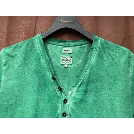 DIESEL ヴィンテージ加工ヘンリーネックTシャツ グリーン Sサイズ