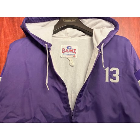 MADE IN USA製 GAME Sportswear Ltd. ROCKFORD LUTHERAN ハーフジップナイロンパーカー パープル XLサイズ
