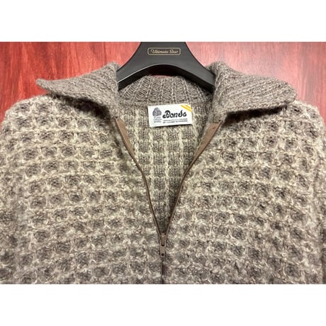 MADE IN CANADA製 70s～80s Bonda ヴァージンウールフルジップニットジャケット グレージュ×アイボリー XLサイズ