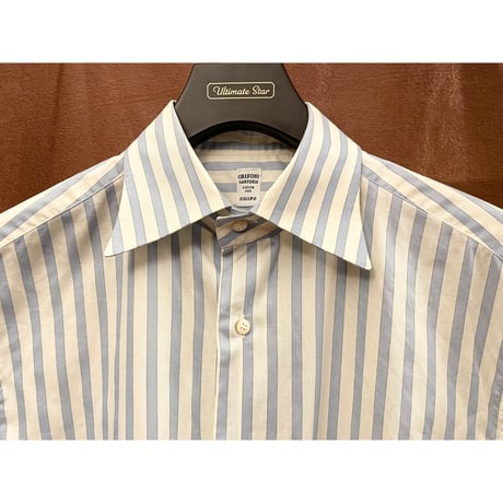 【SHIPS取り扱い】MADE IN ITALY製 GRIFONI SARTORIA CUCITA PER SHIPS 長袖ストライプシャツ ホワイト×サックスブルー 39-15 1/2サイズ