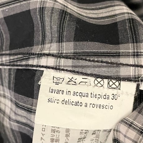 MADE IN ITALY製 NeIL BarreTT SLIM FIT 長袖チェック柄シャツ ブラック×ホワイト 38-15サイズ