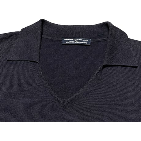 MADE IN ITALY製 ROBERTO COLLINA for UNITED ARROWS Vネックニットポロシャツ ネイビー 46サイズ