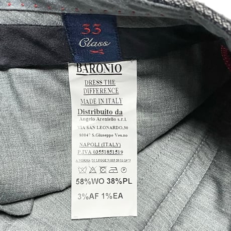 ☆タグ付き新古品☆ MADE IN ITALY製 BARONIO ウールスラックス チャコールグレー W33サイズ