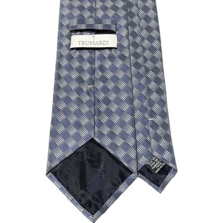 MADE IN ITALY製 TRUSSARDI ブロックチェック柄シルクネクタイ グレー