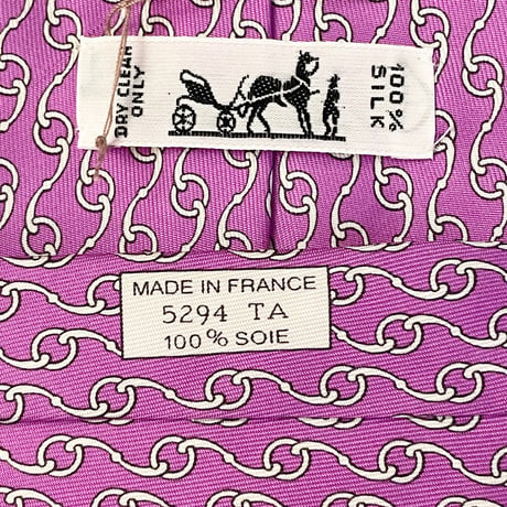 ☆タグ付き新古品☆ MADE IN FRANCE製 HERMES プリント総柄シルクネクタイ ピンクパープル