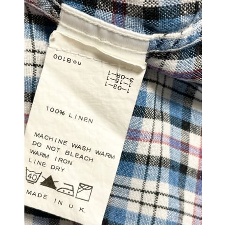MADE IN UK製 SMYTH & GIBSON × JOURNAL STANDARD チェック柄長袖リネンシャツ ブルー Sサイズ