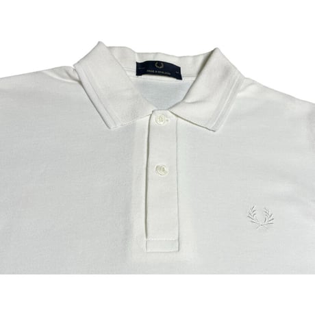 MADE IN ENGLAND製 FRED PERRY 襟ライン半袖鹿の子ポロシャツ ホワイト 36サイズ