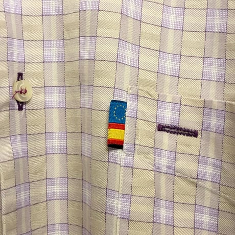MADE IN SPAIN製 Antonio Martinez CAMISERO チェック柄 長袖ボタンダウンシャツ ベージュ×パープル Sサイズ