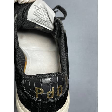 MADE IN ITALY製 Pantofola d'Oro SUPREMEライン ベルベット×型押しレザー ハンドメイドローカットスニーカー ブラック 43サイズ