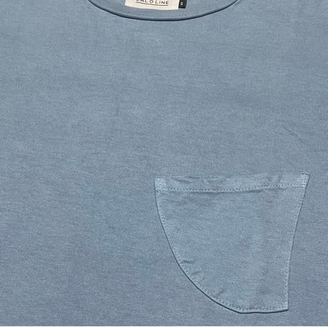 MADE IN JAPAN製 CAL O LINE ビーズ装飾ポケット付き半袖クルーネックTシャツ アクアグレー Sサイズ
