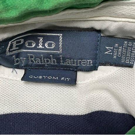 Polo by Ralph Lauren CUSTOM FIT ボーダー柄半袖ポロシャツ ホワイト×ネイビー Mサイズ