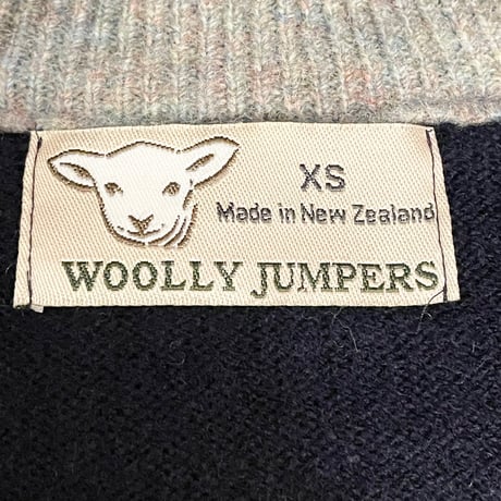 MADE IN NEW ZEALAND製 WOOLLY JUMPERS 羊刺繍入りクルーネックウールセーター マルチカラー XSサイズ