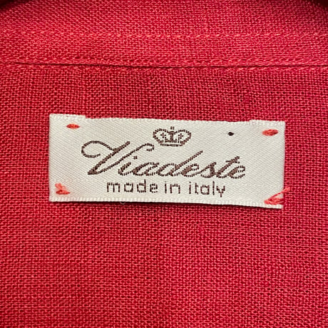MADE IN ITALY製 Viadeste 半袖リネンシャツ レッド 50サイズ