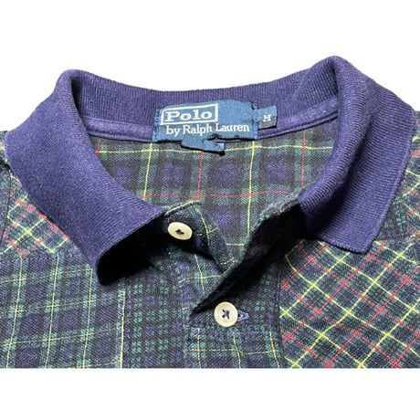 Polo by RALPH LAUREN 半袖パッチワークチェック柄ポロシャツ グリーン Mサイズ