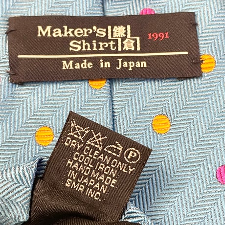 MADE IN JAPAN製 Maker's Shirt 鎌倉 Madison HANDMADE ドット柄シルクネクタイ スカイブルー