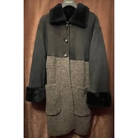 MADE IN ITALY製 Jc de Castelbajac ファー付き スウェードレザー ニットコート ダークブラウン×ブラウン 38サイズ