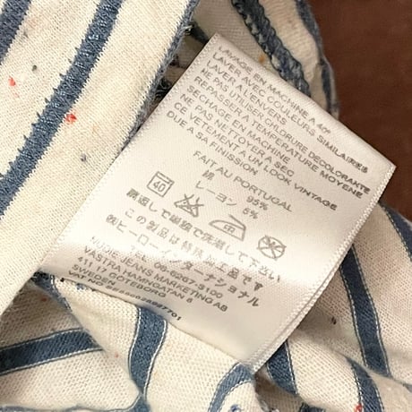 MADE IN PORTUGAL製 Nudie jeans ボーダー柄7分袖ラグランシャツ マルチカラー XSサイズ