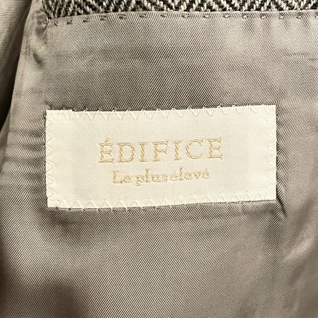 MADE IN JAPAN製 EDIFICE イタリア製生地使用 ヘリンボーン柄ウールカシミヤテーラードジャケット グレー 48サイズ