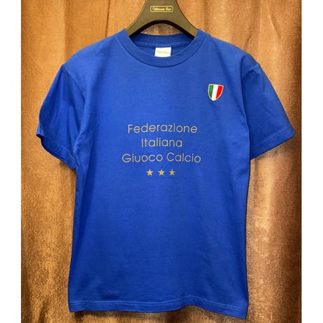 レア品 Qui Italia Federazione Italiana Giuoco Calcio 2004年 サッカーイタリア代表 記念モデルTシャツ ブルー Sサイズ